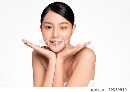 Beautiful young asian woman with clean fresh skin on white background, Face care, Facial treatment, Beautiful young asian woman with clean fresh skin on white background, Face care, Facial treatment, 70329959