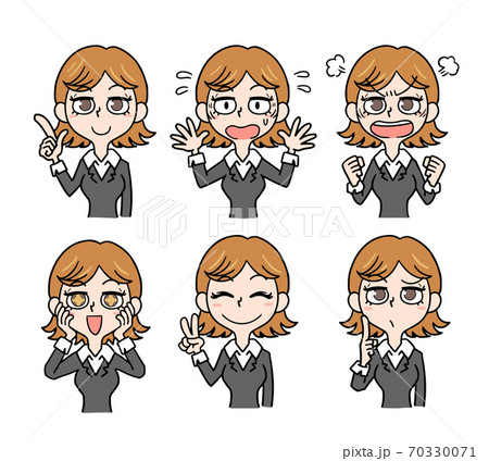 女性の色々な表情のセットイラスト 70330071