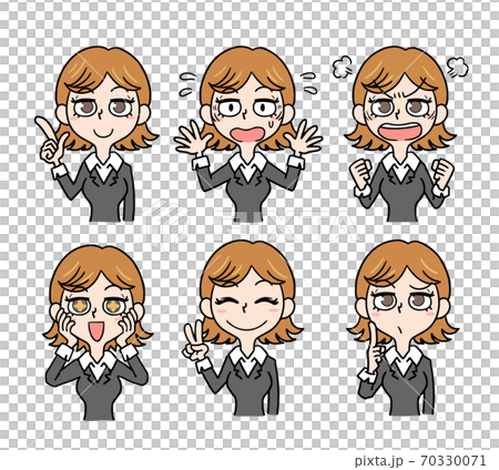 女性の色々な表情のセットイラスト 70330071