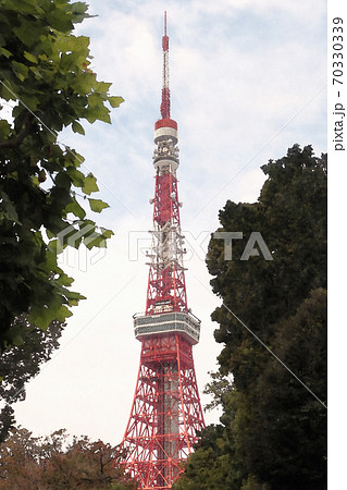 芝公園内から見上げた「東京タワー」水彩画風のイラスト素材 [70330339