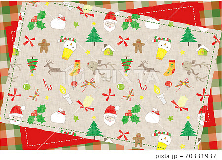 クリスマス柄のパッチワーク風 フレーム 背景素材  ポストカード 70331937