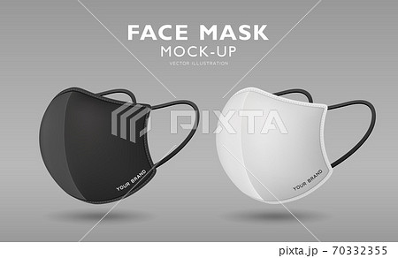 Face mask fabric black and white color mock up side view, template design, on gray background, Eps 10  70332355