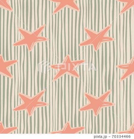 Pastel pink new year star cookies silhouettes seamless pattern. Doodle delicious bakery ornament on grey stripped background. Pastel pink new year star cookies silhouettes seamless pattern. Doodle delicious bakery ornament on grey stripped background. 70334466