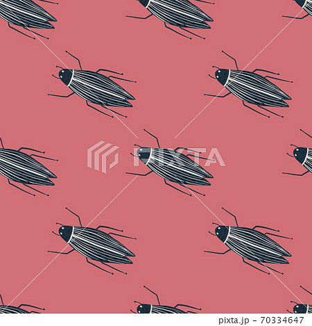 Nature seamless pattern with insects fauna print. Grey simple bugs silhouettes on pink background. Exotic animal backdrop. 70334647