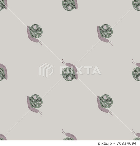 Minimalistic seamless creative fauna pattern with snail ornament. Cartoon animal shapes on grey background. 70334694