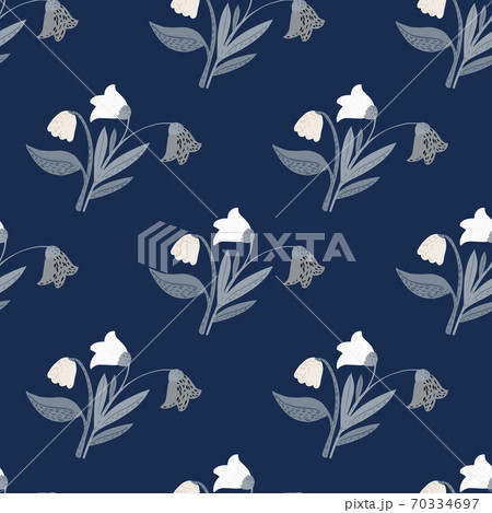 Village flowers ornament seamless pattern. Doodle botanic forest bouquet with white buds. Nature simple pattern. 70334697