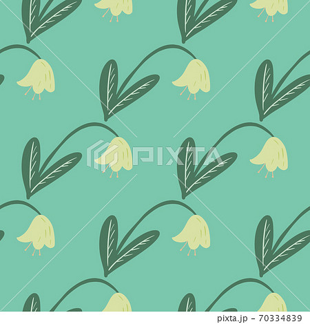 Seamless pale pattern with stylized scandi bluebell flowers. Campanula ornament on turquoise background. Seamless pale pattern with stylized scandi bluebell flowers. Campanula ornament on turquoise background. 70334839
