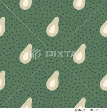 Light grey organic avocados seamless raw pattern. Breakfast vegan food elements on green doted background. 70334886