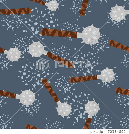 Seamless random pattern in pastel palette with spiked mace silhouettes. Blue pale background with splashes. Weapon backdrop. Seamless random pattern in pastel palette with spiked mace silhouettes. Blue pale background with splashes. Weapon backdrop. 70334892