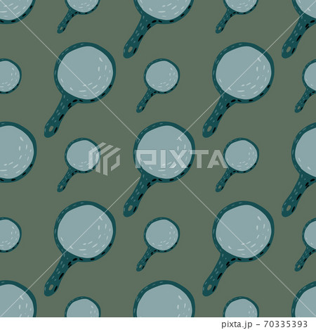Blue and turquoise colored pans elements seamless pattern. Green background. Kitchen tools artwork. 70335393
