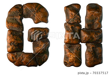 Set of rocky letters G, H. Font of stone on white background. 3d 70337517