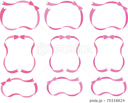 四角のシンプルなリボンフレーム 3柄 3 のイラスト素材