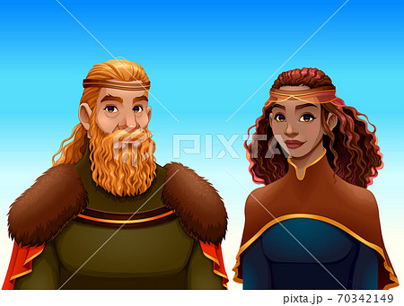 Cartoon portrait of a king and a queen 70342149