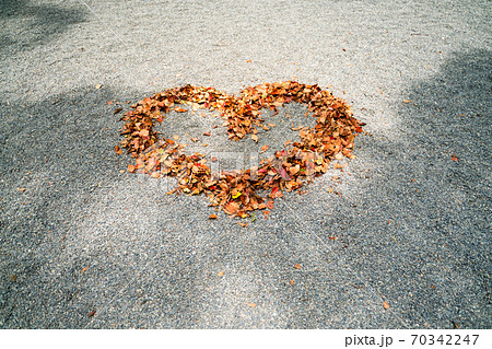 落葉で形どったハート 70342247