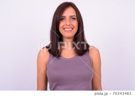 Face of happy young beautiful woman smiling Face of happy young beautiful woman smiling 70343465
