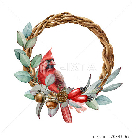 Winter festive wreath watercolor illustration. Winter festive wreath watercolor illustration. 70343467