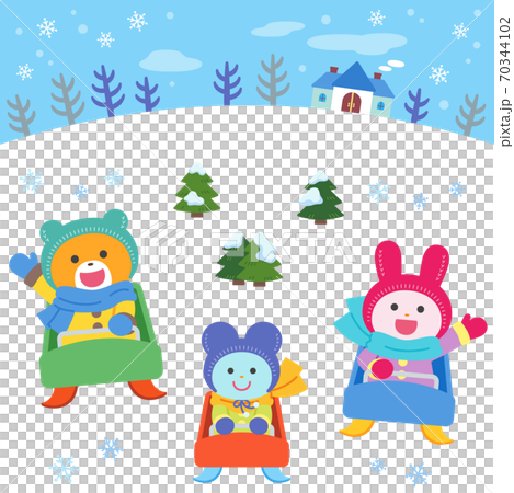 Bears, rabbits, mice / sets playing sledding - Stock Illustration ...