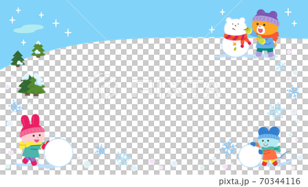 雪あそびをするクマ・ウサギ・ネズミ／フレーム 70344116