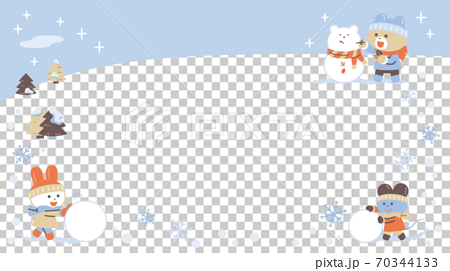 雪あそびをするクマ・ウサギ・ネズミ／フレーム／4色・シンプルカラー 70344133
