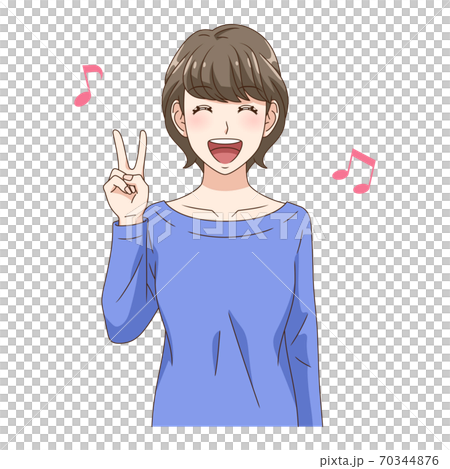 Woman Signing V With A Smile Stock Illustration