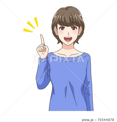 笑顔で指差しする女性のイラスト素材