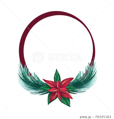 watercolor Christmas wreath with berries, leaves,flowers Poinsettia. Hand-drawn watercolor illustration 70345163