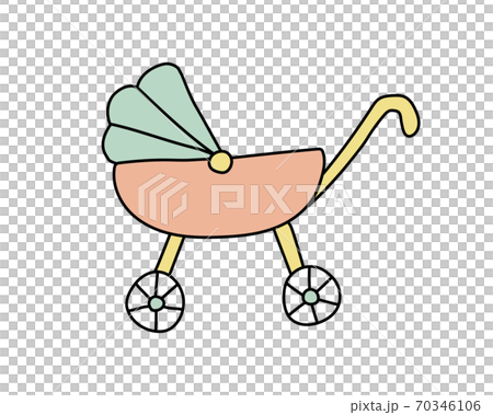 かわいい手描きの乳母車のイラスト／ベビーカー／赤ちゃん／乳幼児／新生児／子育て／育児／子供 70346106