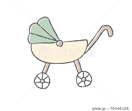 かわいい手描きの乳母車のイラスト ベビーカー 赤ちゃん 乳幼児 新生児 子育て 育児 子供のイラスト素材