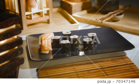 Japanese sushi served on plate 70347146