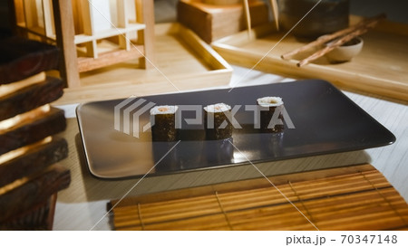 Japanese sushi served on plate 70347148