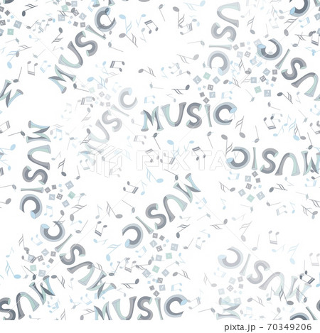 inscription Music and notes are scattered on a white background. inscription Music and notes are scattered on a white background. 70349206