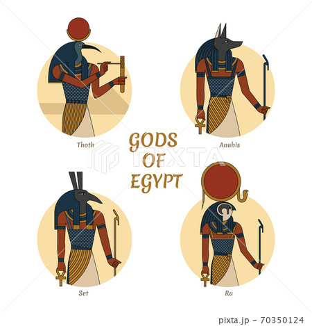 Illustration of the gods and symbols of ancient Egypt isolated against the background of the scarab 70350124