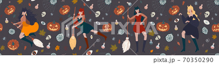 pattern with a beautiful witch flying on a broom 70350290