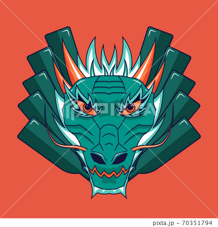 Chinese dragon head with boat paddles on background. Chinese dragon head with boat paddles on background. 70351794
