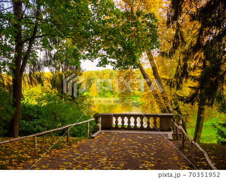 Beautiful autumn landscape with balustrade  70351952