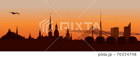 Riga Old Town Skyline during sunset time Riga Old Town Skyline during sunset time 70354748