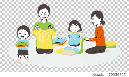 洗濯物を畳む家族 のイラスト素材