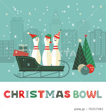 Cute Christmas bowling pins in sleigh illustration 70357462