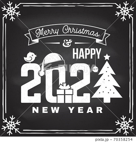 We wish you a very Merry Christmas and Happy New Year stamp, sticker set with snowflakes, christmas tree, gift. We wish you a very Merry Christmas and Happy New Year stamp, sticker set with snowflakes, christmas tree, gift. 70358254