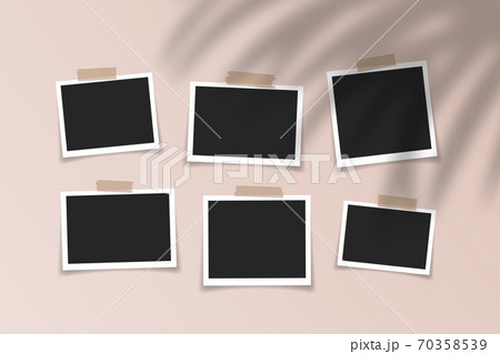 Collection of realistic blank photo frames with adhesive tape, trendy tropical shadow overlay effect. Mockup design. Vector illustration Collection of realistic blank photo frames with adhesive tape, trendy tropical shadow overlay effect. Mockup design. Vector illustration 70358539