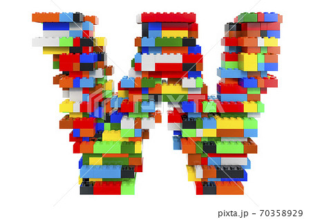 Letter W from colorful building toy blocks, 3D rendering Letter W from colorful building toy blocks, 3D rendering 70358929