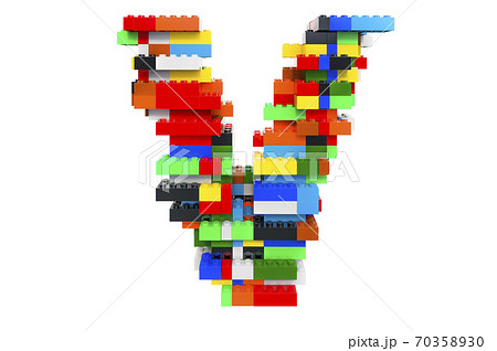 Letter V from colorful building toy blocks, 3D rendering 70358930