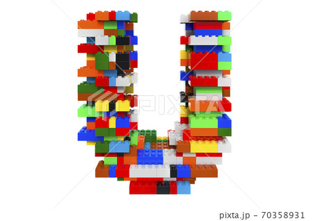 Letter U from colorful building toy blocks, 3D rendering 70358931