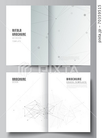 Vector layout of two A4 cover mockups templates for bifold brochure, flyer, magazine, cover design, book design. Gray technology background with connecting lines and dots. Network concept. 70359515
