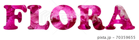 The word "Flora" from peony flower texture isolated on white. A bouquet of peonies. 70359655