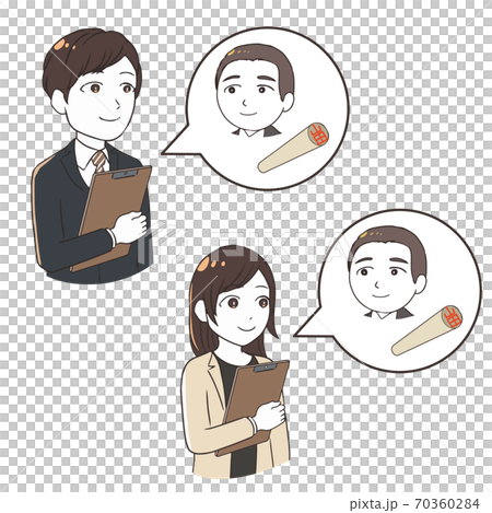 上司のハンコを必要とする会社員　柘　上半身 70360284