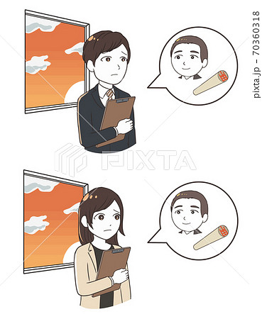 上司のハンコを待つ会社員　柘　上半身 70360318