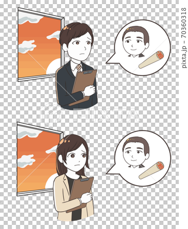 上司のハンコを待つ会社員　柘　上半身 70360318