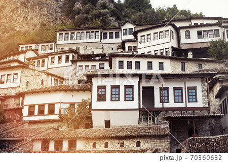 Old town Berat, windows. Albania, World Heritage Site by UNESCO 70360632
