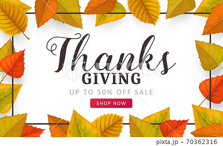 Thanks Giving day vector sale poster with leaves 70362316